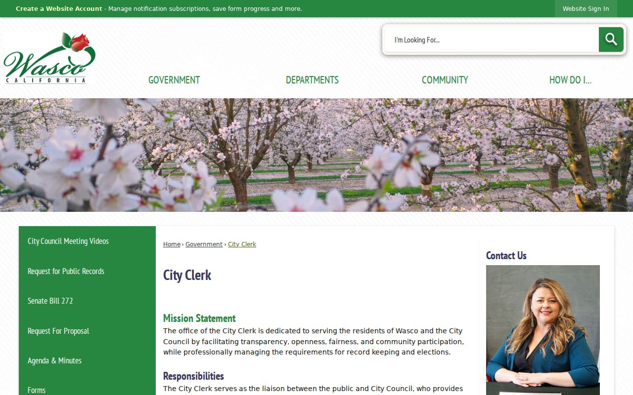 Wasco residents directory City Clerk records page