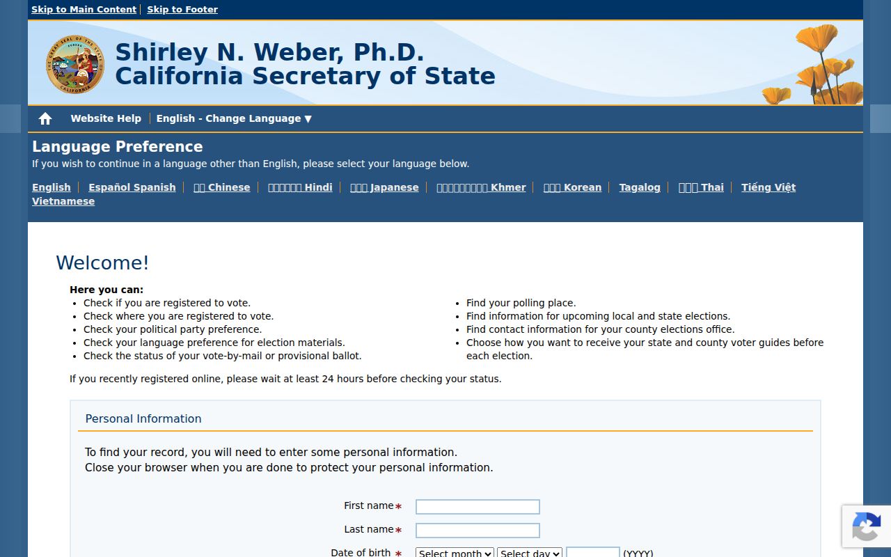 Wasco residents directory California My Voter Status form