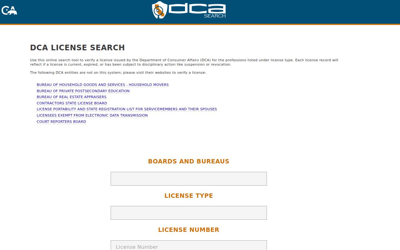Wasco resident lookup California professional license search